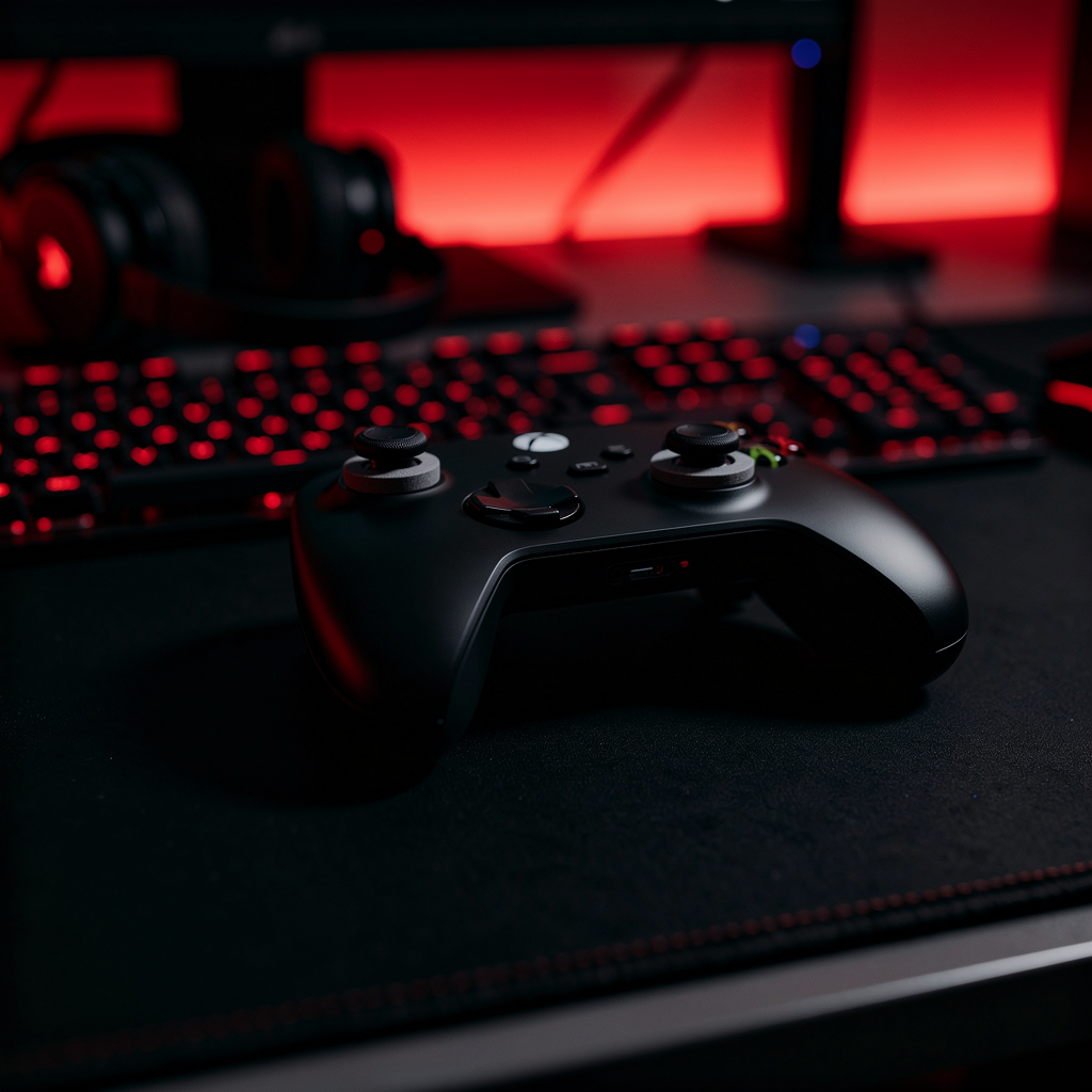 Controller with FPSgrip precision rings in red gaming setup