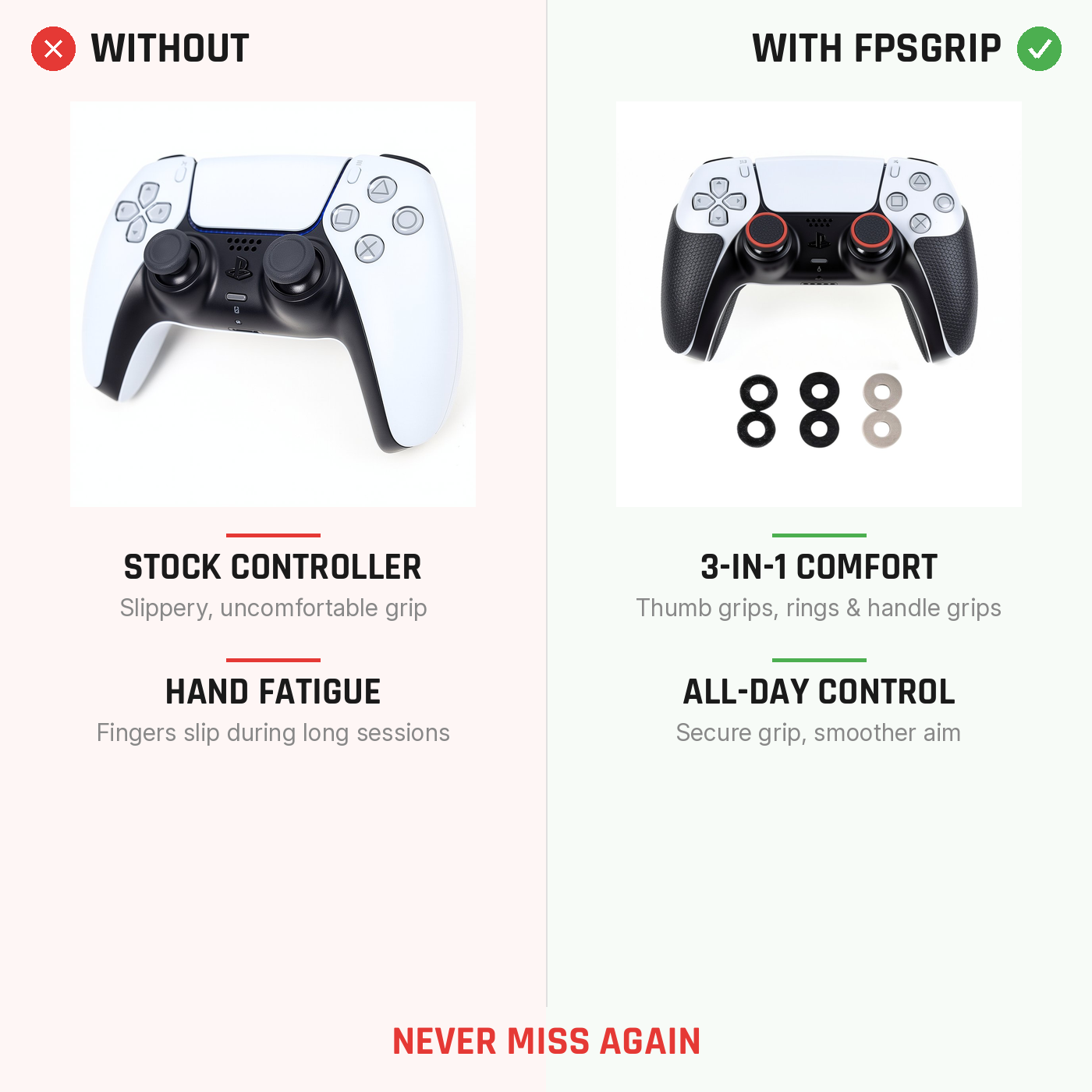 Comfort Kit comparison showing improved grip and precision before and after