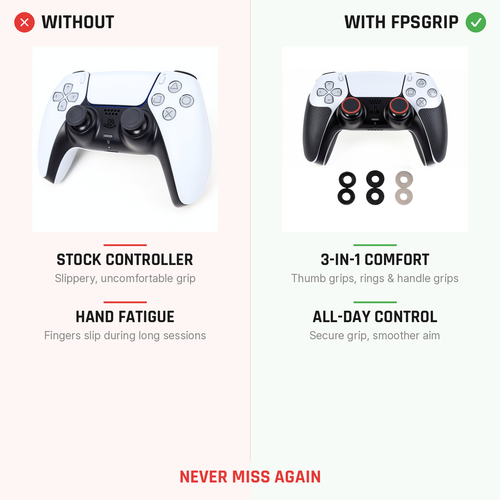 Comfort Kit comparison showing improved grip and precision before and after
