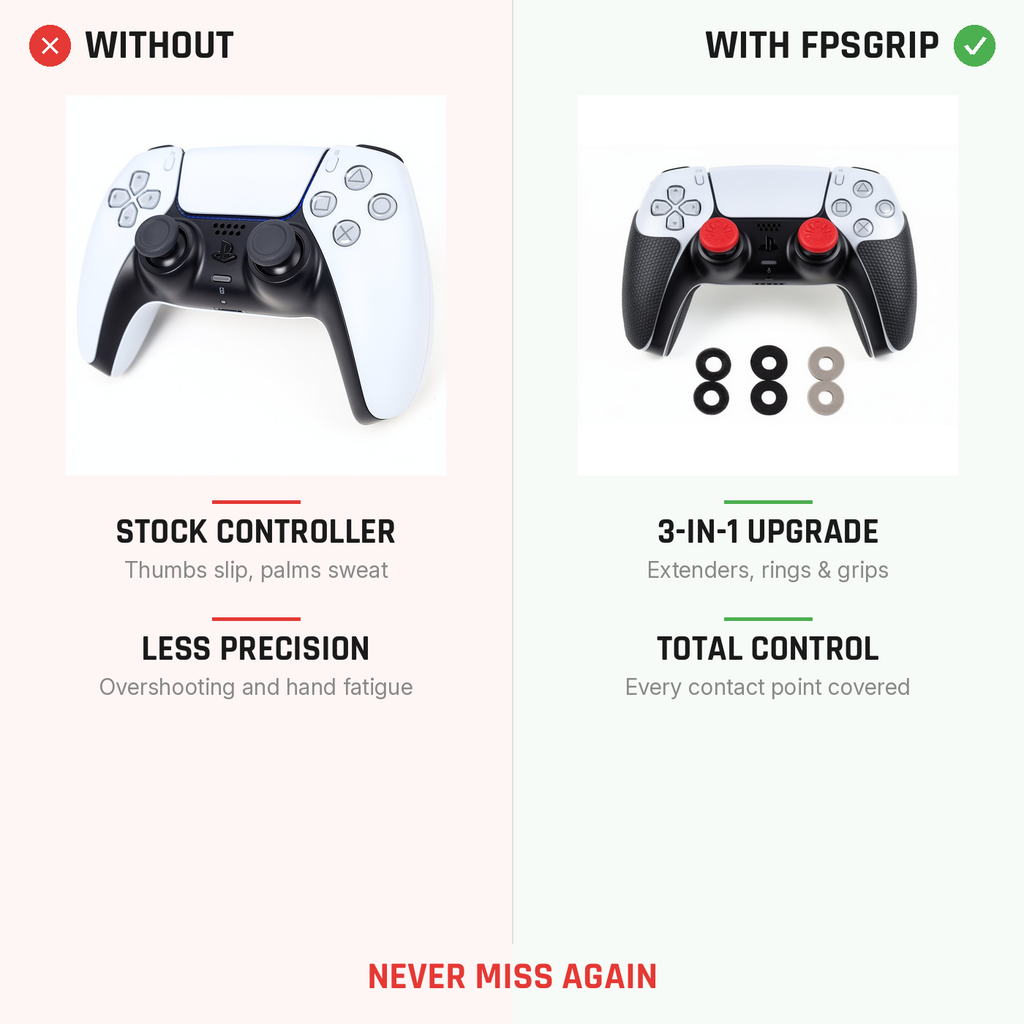 Pro Kit comparison showing extended thumbsticks and improved grip before and after
