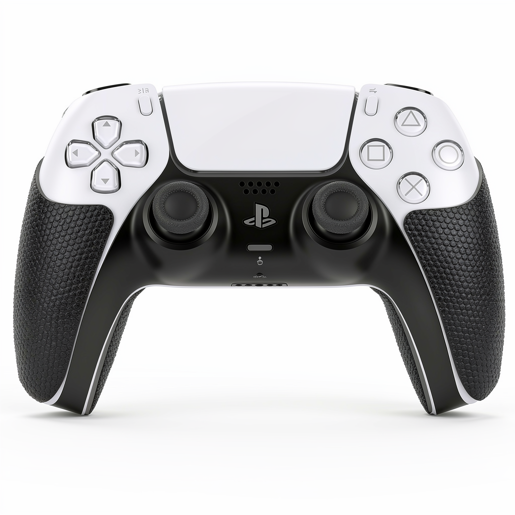PS5 DualSense controller with FPSgrip anti-slip handle grip stickers installed
