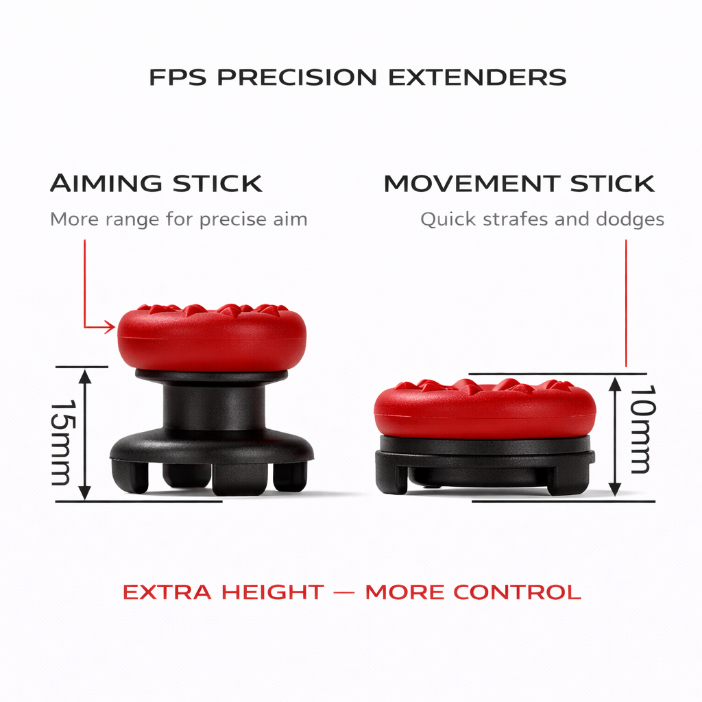 PS5 FPS Extenders infographic showing aiming and movement stick features