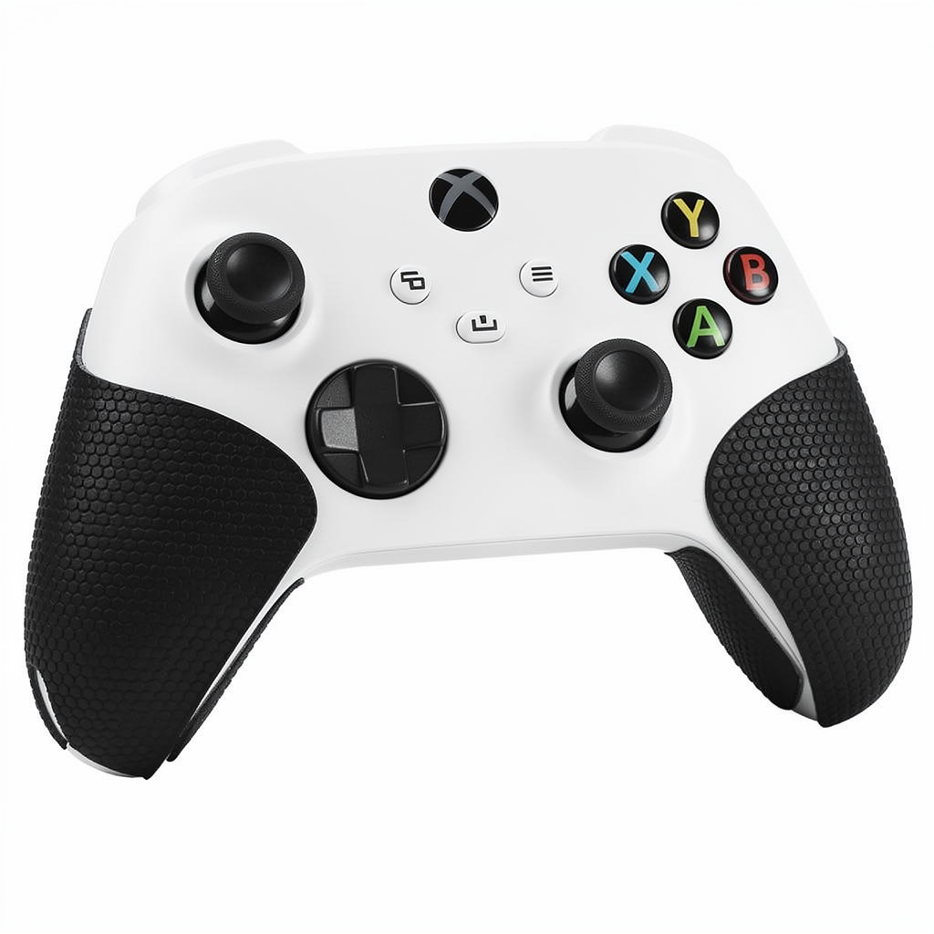 Xbox controller with FPSgrip anti-slip handle grip stickers installed