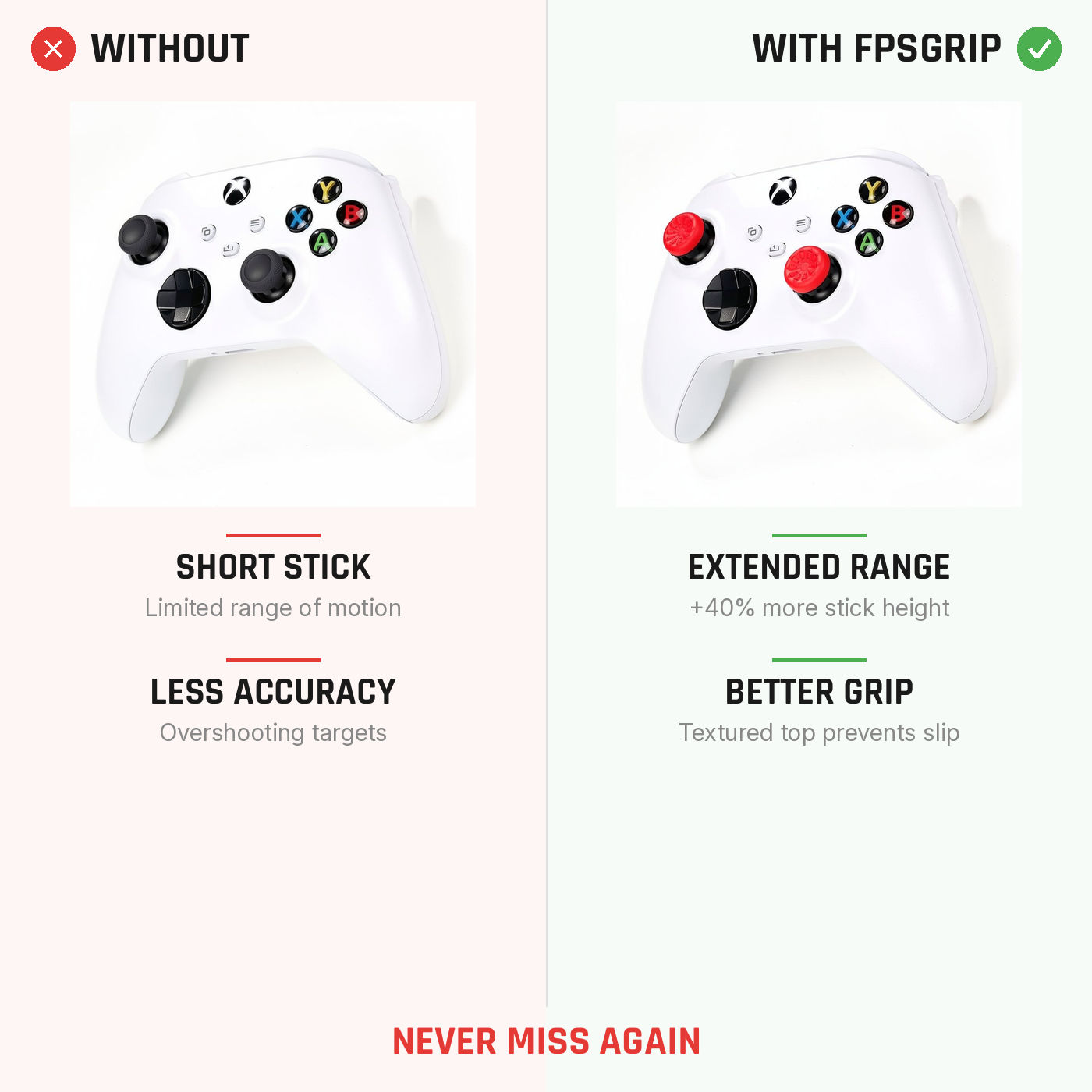 Xbox FPS Extenders comparison showing extended thumbsticks for improved aim
