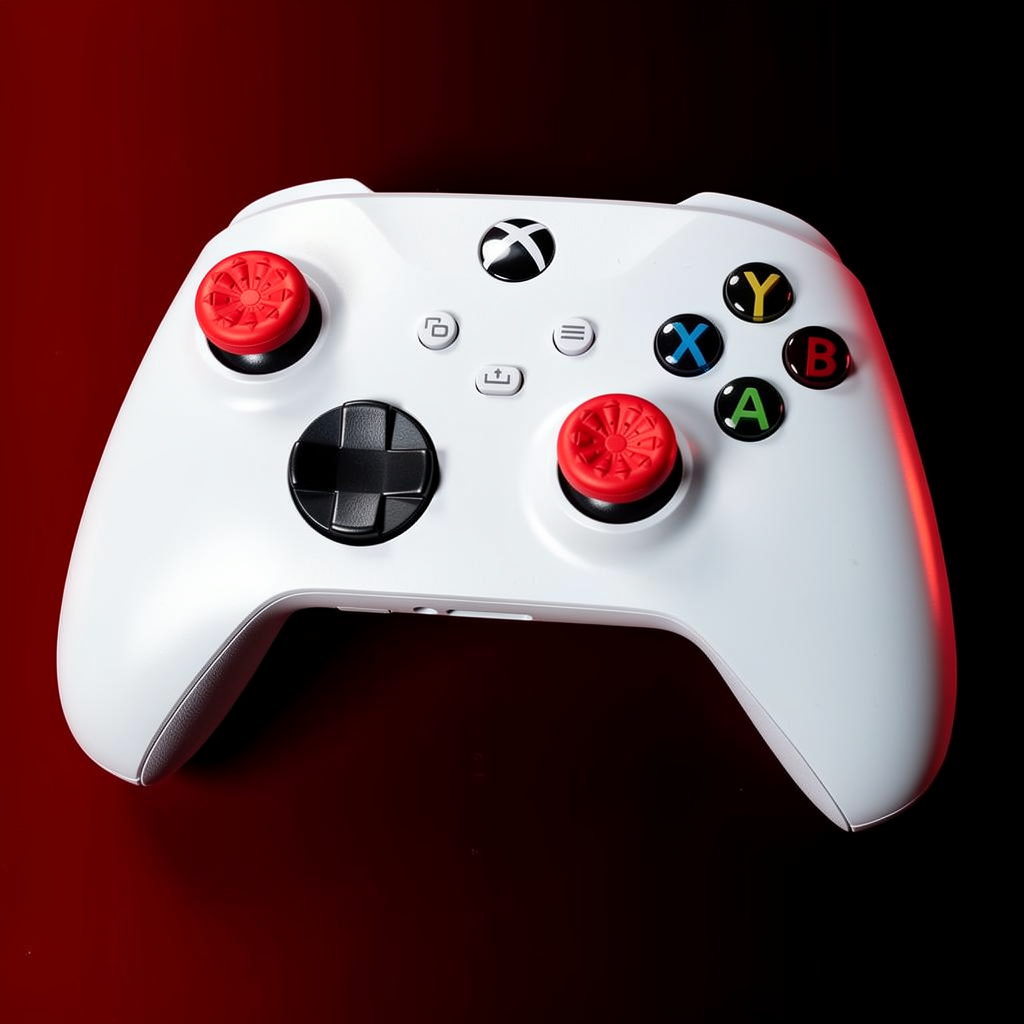 Xbox controller with red FPS extenders close-up product photo